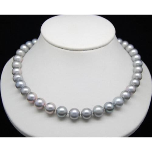HUGE 18"AAA ROUND 9-10MM PERFECT SOUTH SEA GENUINE GRAY PEARL NECKLACE 14k/20