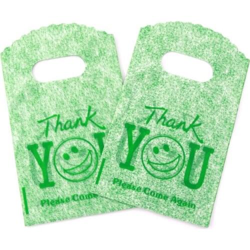 Wholesale 50pcs/lot 9*15cm green Thank you Plastic Gift Bag For Boutique Wedding Jewelry Packaging Bag Plastic Shopping Bags