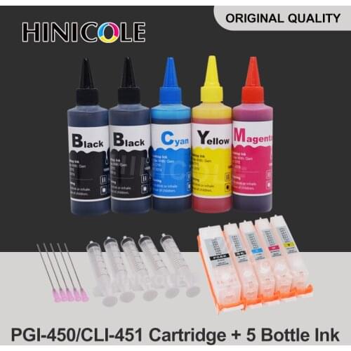 PGI-450 CLI-451 Refillable ink Cartridge For Canon PIXMA IP7240 MG5440 MG5540 MG6440 MG6640 MG5640 IX6840 Printer + 400ml Ink