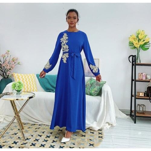 Caftan Dress Embroidered with abayas for women has a waist tie Muslim Fashion Abaya Dubai American Clothing