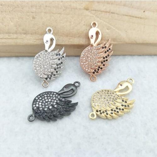 10 Pieces CZ zircon Micro Pave swan Connector,Double Bails Beads Charm,for DIY Bracelets Jewelry Finding CT356