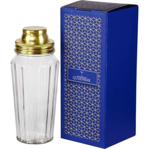 QUEENBAR Glass Cocktail Shaker Cocktail Mixer Wine Martini Drinking Straight Stripes Shaker Party Bar Tool Bar Shaker Bottle