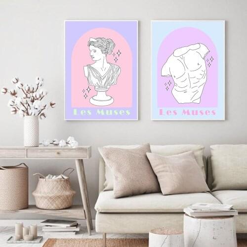 Pink Vintage Abstract Artwork Canvas Painting Les Muses Greek Statue Art Prints Greek Goddess Mid Century Modern Retro Posters