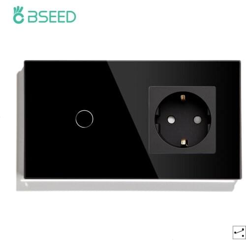 BSEED Touch Switch EU Standard 1 Gang 2Gang 3Gang 1 Way 2 Way Socket With Black White Gold Crystal Glass Panel Wall Switches