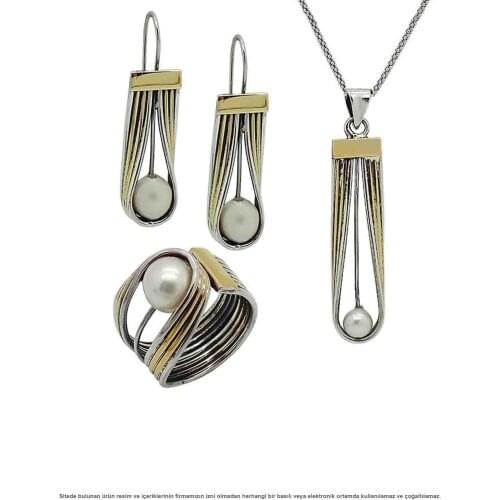 Silver Pearl Cubic Zirconia Women Set Jewelry