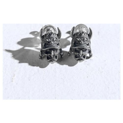 Personality Antique Silver Color Horns Warrior Skull Stud Earrings for Men Women Motorcycle Party Punk Earrings Retro Jewelry