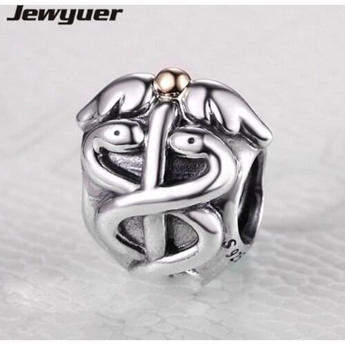Life Saver Caduceus charms 925 sterling silver jewelry golden charm fit bead bracelets diy for women Memnon wholesale GD001