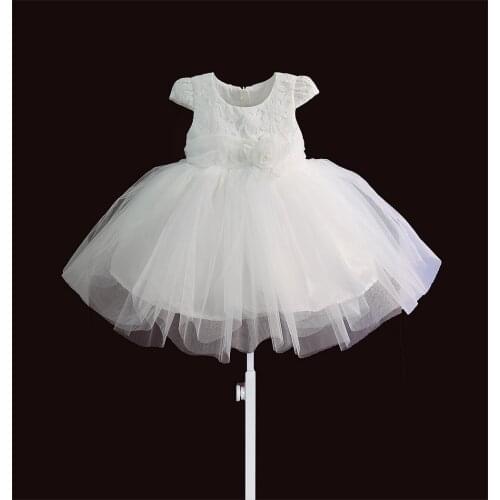Hollow Lace Top Chiffon Flower Bow Belt Blue Pink Cotton lining baby Girls Dress for Party 1 year birthday Dresses for Kids 2 3Y