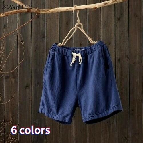 Shorts Women Solid Casual All-match Cotton-linen 6 Colors Summer Loose New Drawstring BF Style Feminino Trousers Plus Size M-4XL