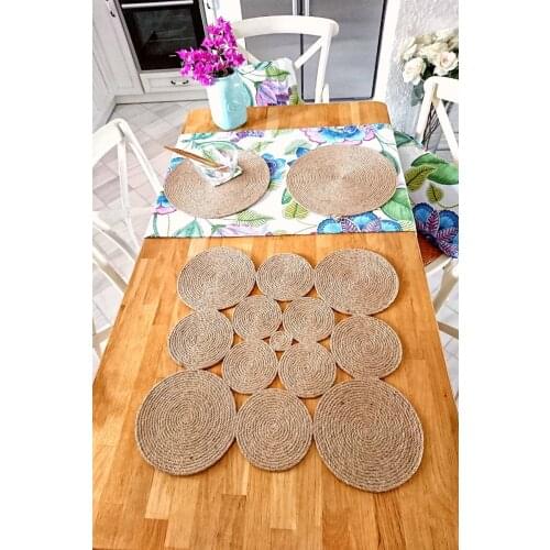 Straw Rope Table Cloth / Runner, Square, 45x45 cm, Hand Woven, Jute, natural, Sewn, No Adhesive or Silicone Used