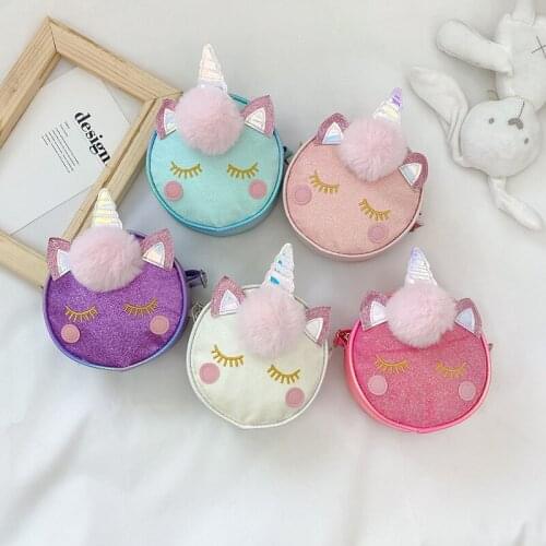 New Children Girls Shoulder Bag Cute Unicorn Animals Messenger Bag Kids Keys Coin Purse Cute Princess Mini Handbag