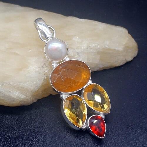 Gemstonefactory Jewelry Big Promotion 925 Silver Agate Citrine Garnet Pearl Gemstone Women Ladies Gifts Necklace Pendant 0607
