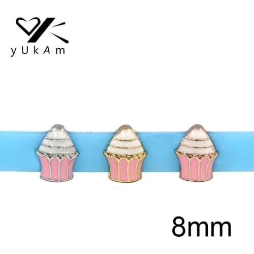 YUKAM Jewelry Sliders 8mm Enamel Birthday Cake Ice Cream Slide Charms Keepers for Mesh Keeper Bracelets DIY Accessories Making