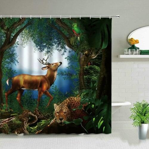 Africa Animals Elephant Shower Curtains Creativity Bohemian Print Bathroom Curtain Set Waterproof Bathtub Home Decor with Hooks