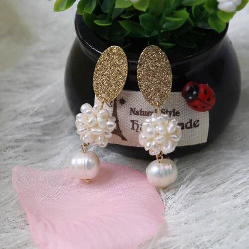 Pearl Cluster Dangle Earrings White Freshwater Pearls Drop Earrings for girls Drop Freshwater Peals Long Earrings