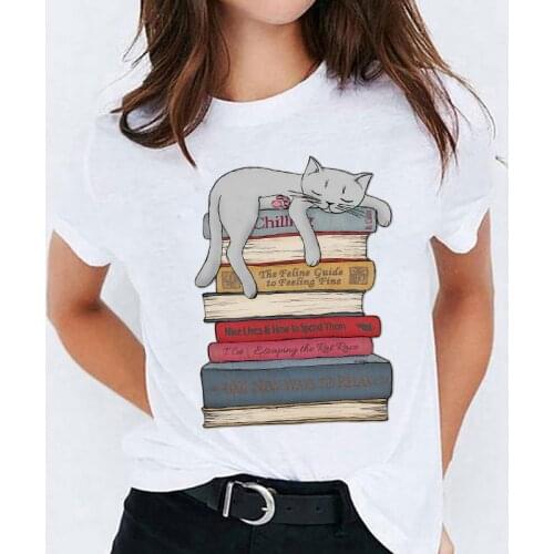 Graphic T Shirt for Women Cat Cartoon Casual Animal Cute Trend 90s Print Lady T-shirts Top Womens Ladies Female Tee T-Shirt