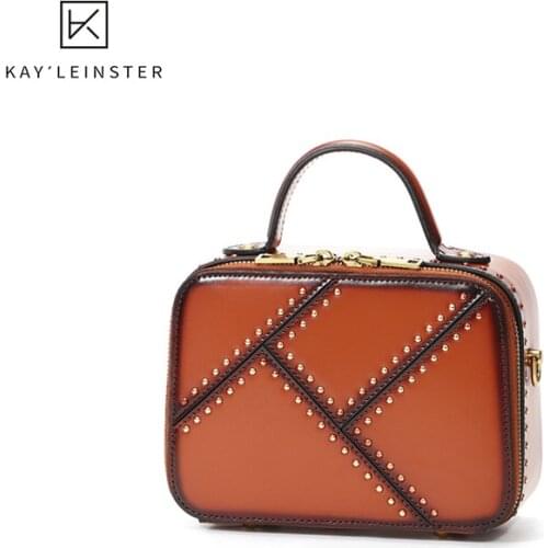 Handbags For Women Messenger Female Bag 2021 New Retro Rivet Small Square Branded Bag Cowhide Shoulder Designer Bag Fashion