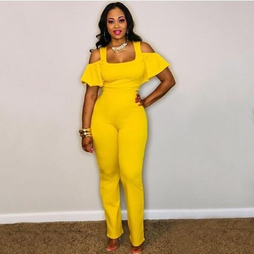 Elegant Office Lady Pants and Crop Top Set Women Matching Sets Cold Shoulder Ruffles 2 Piece Sets Womens Outfits Ensemble Femme