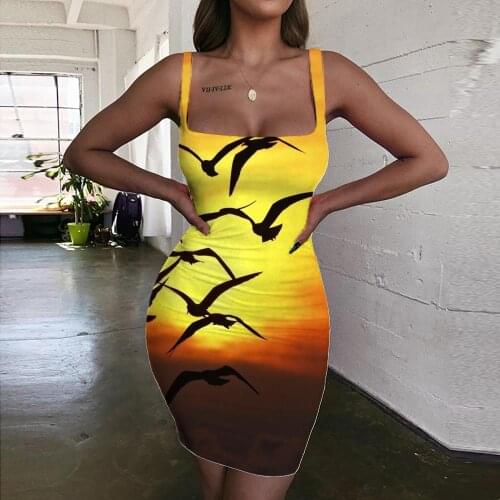 KYKU Brand Animal Dress Women Sunset Vestido Sexy Halloween Halter Sleeveless Party Ladies Dresses Womens Clothing Plus Size