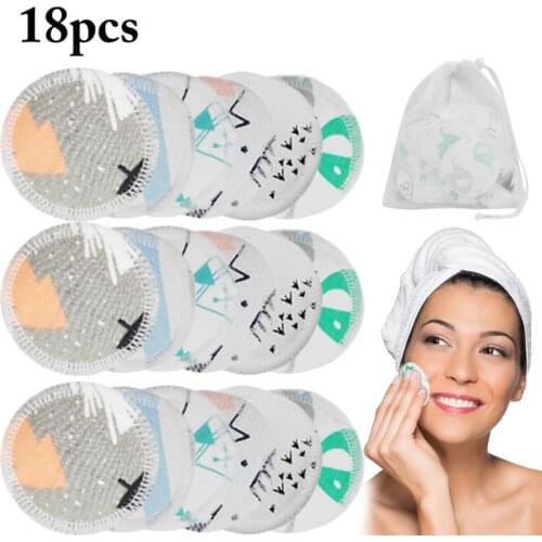 18PCS Makeup Remover Pad Washable Reusable Cotton Makeup Removal Pad Facial Skin Care Nursing Pads Skin Cleaning with Mesh Bag