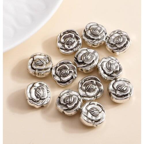 30pcs 15*15mm Antique Silver Rose Flower Charms Fit Necklaces Pendants Bracelet Earrings Handmade DIY Jewelry Accessories