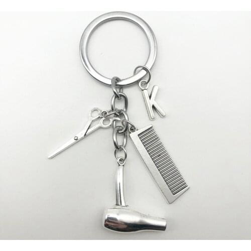 2020 Hair stylist essential hair dryer scissors comb Decorative Keychains Hairdressers Gift Key Rings Hair Dryer letter Keyring