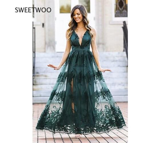 2021 Summer Elegant Women Long Party Dress Embroidery Sexy Backless Maxi Tulle Dress
