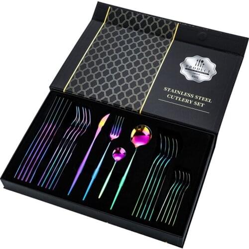24pcs Gold Dinnerware Set Mirror Stainless Steel Tableware Set Knife Fork Coffee Spoon Flatware Set Dishwasher Safe Cutlery Set
