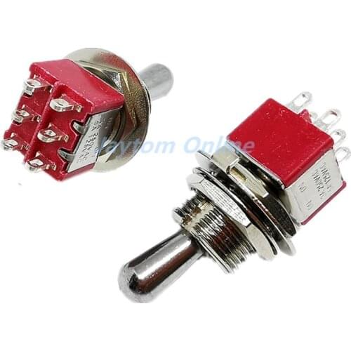 5pcs T80-T 12mm ON-ON DPDT 6Pin 2Position Maintained Mini Toggle Switch Short Handle 3A 250VAC/5A 125VAC