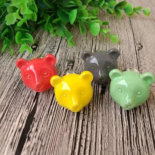 8pcs Vintage Ceramic Door Knob Bear Shape Locker Pull Handles Drawer Cupboard Cabinet Knobs Wardrobe Home Kitchen Hardware