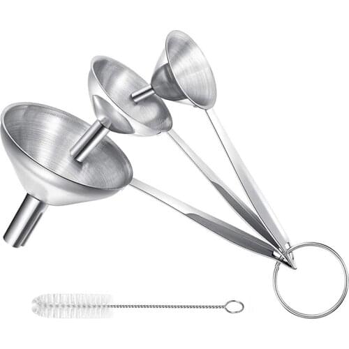 ABSF Metal Funnels for Filling Bottles Stainless Steel Small Funnel Set, 3 in 1 Kitchen Bottle Funnel Transferring Liquids