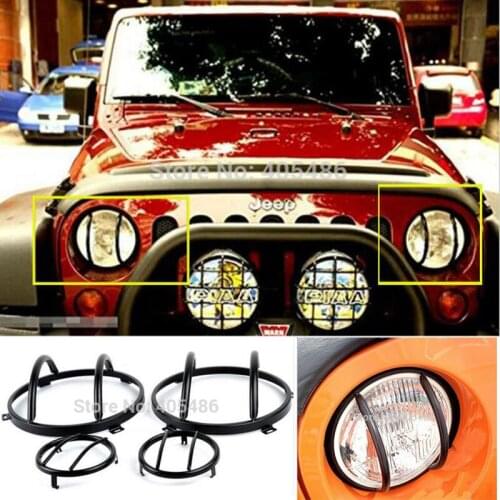 Free Shipping!! 4pcs Steel Black Front Euro Guard Head Light and Turn Signal Light Euro Guard for Jeep Wrangler 2007-2015