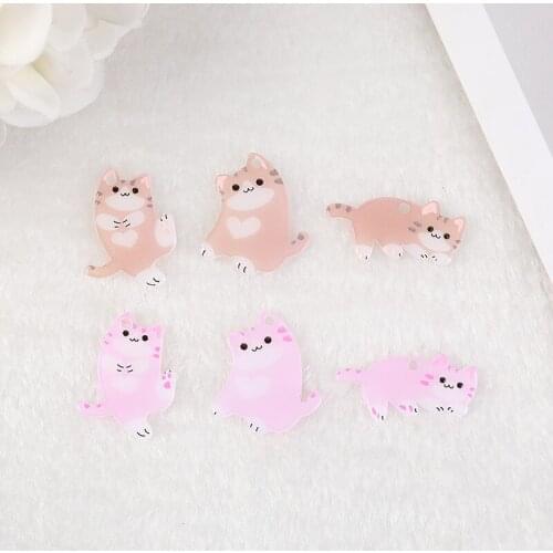 Free Shipping 50Pcs Acrylic Cat Charms Flatback Cartoon Animal Jewelry Findings for Earrings Keychain Diy Making