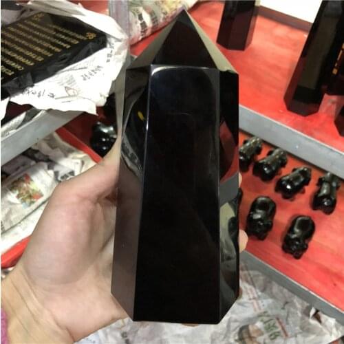 Large unique natural black obsidian points natural quartz crystal fengshui stone dispel negative energy healing mind