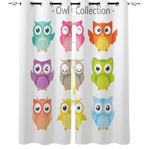 Animal Colorful Owl White Windows Curtains For Living Room Bedroom Decorative Kitchen Curtains Drapes Treatments