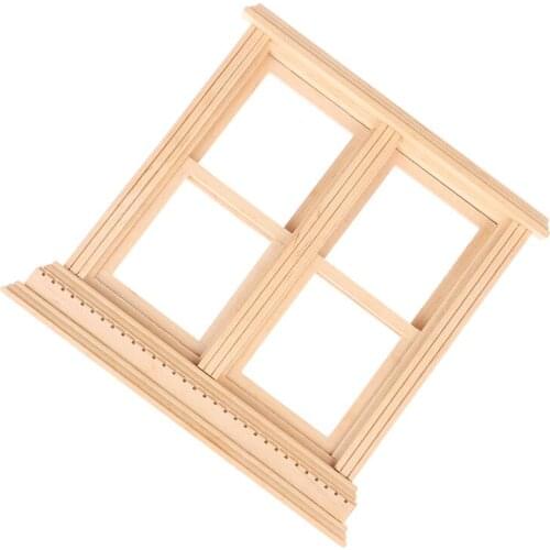 1pcs Wood Mini Retractable 4 Pane Model for 1/12 Dollhouse Furniture Any Room Items DIY Making Accessory