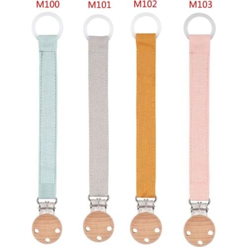 Natural Wooden Pacifier Chain Baby Pacifier Clips Cotton Linen Soother Holder T3LA