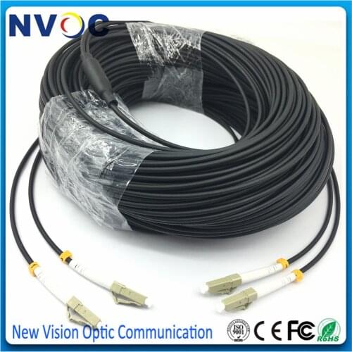 IP67 2Cores LCUPC Duplex 50M MM 50/125 Multimode OM3-150 5.0mm LSZH Black 2C LC-LC Fiber Optic Patch Cord Cable without Reel