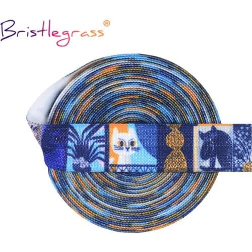 BRISTLEGRASS 2 5 10 Yard 5/8" 15mm Cat Print Fold Over Elastics FOE Spandex Satin Bands Tape Hair Tie Headband Dress Sewing Trim