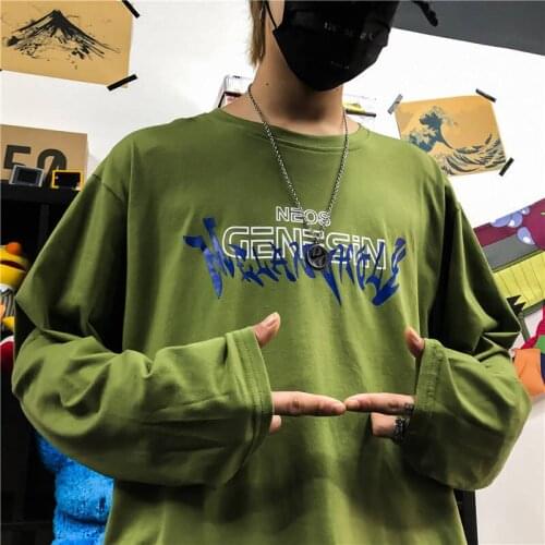 Spring Male Black White Green Tshirt Streetwear fashion Harajuku Long Sleeve Casual Tops Jumpers Tee T Shirt Men Sweatshirt
