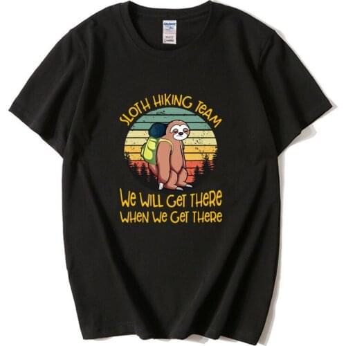 Sloth Hiking Team Printed T-shirts Women Summer Cotton Graphic Tees Loose Aesthetic Clothes Anime Round Neck Tops for Women 2021