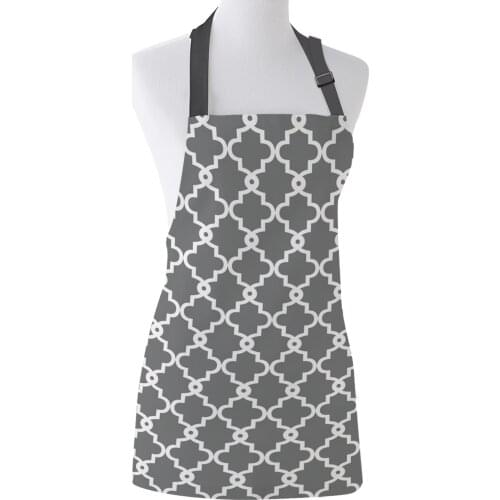Geometric Grey And White Lattice Kitchen Aprons BBQ Bib Apron for Cooking Baking Restaurant Pinafore Home Christmas Decorations
