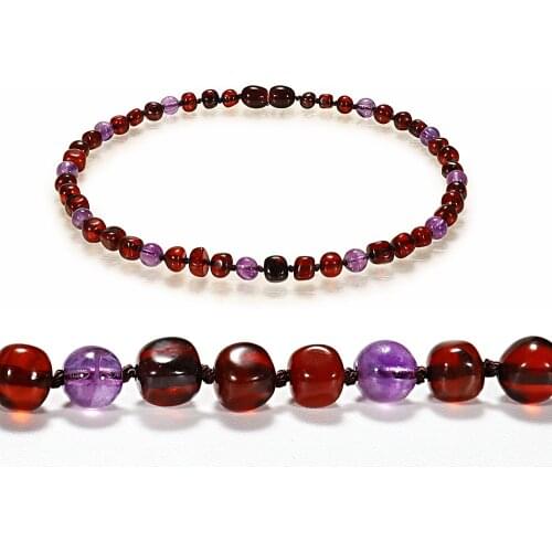 HAOHUPO Top Quality Cherry Amethyst Baltic Natural Amber Necklace Raw Girls Necklace Gold Polish Necklace Red Kids Baby Jewelry