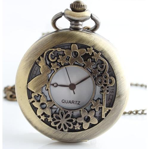 50pcs/lot Hollowed Alice in Wonder Land Pocket Watch Top Quality Men Women Vintage Flip Quartz Pocket Watch Wholesale