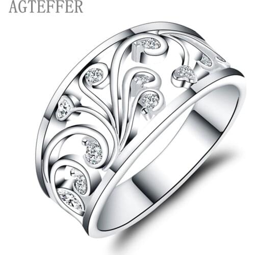 AGTEFFER 925 Sterling Silver AAA Zircon Ring Classic For Women Fashion Wedding Engagement Party Gift Charm Jewelry Gift