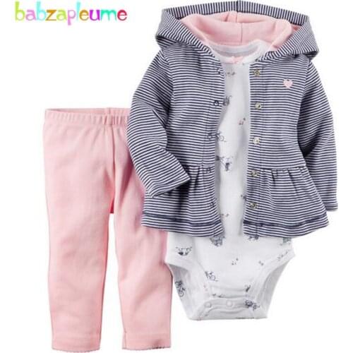 3PCS/0-24Months/Spring Autumn Newborn Baby Boys Girls Clothes Hooded Jackets+Rompers+Pants Sport Suit Infant Clothing Set BC1296