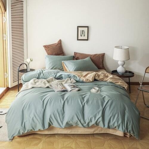 KOTUDENAVY Cotton embroidery two piece four piece set solid color simple 40 cotton quilt cover bed sheet bedding