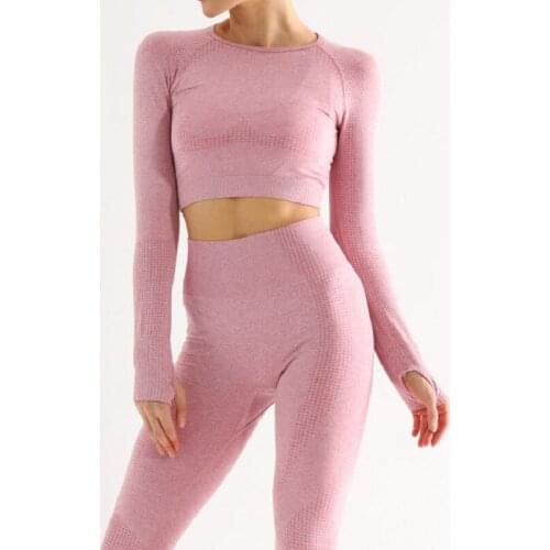 2/3/5PCS Seamless Women Yoga Set Workout Sportswear Gym Clothing Fitness Long Sleeve Crop Top High Waist Leggings Sports Suits