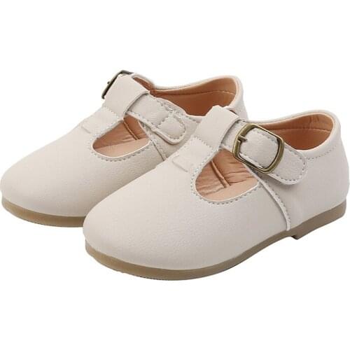 Girls T-shape Soft Surface Leather Shoes Fashion Solid Color Baby White Flat Kids Sneakers Toddler Soft Bottom Shoes Size 21-30