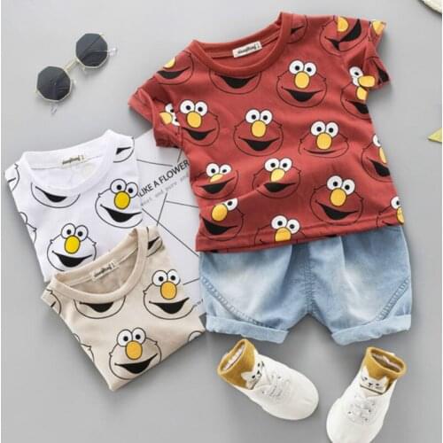 Summer Infant and Toddler Thin Boys and Girls Clothing Cotton Shorts Short Sleeve Cartoon Round Neck Two-Pants